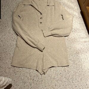 Beige Ribbed Button-Up Romper